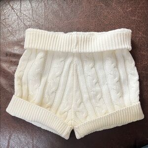 Cream Cable Knit Mini Shorts (color: ivory)